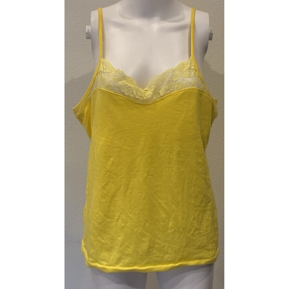 Vintage Old Navy Womens Y2K  Lace Trim Cami Size‎ XL Yellow Preppy 90s Coquette